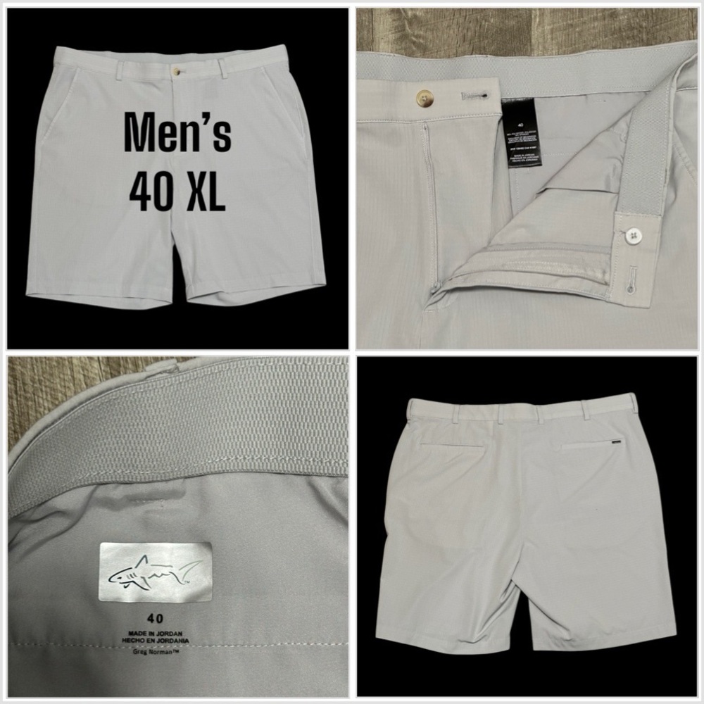 Men's Greg Norman 40 XL Golf Shorts Gray Chino Khakis Flex Waistband Stretch